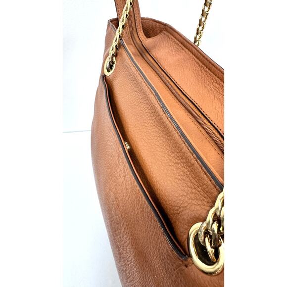 Michael Kors Luggage Brown Pebbled Leather Chain Tote Bag - Picture 4 of 10